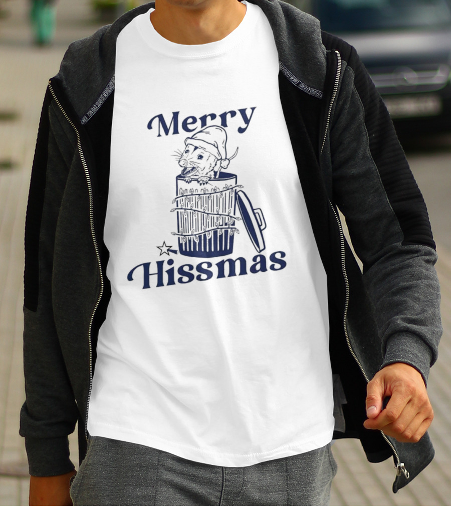 Merry Hissmas Cat In Trash Can Festive Humor T-Shirt