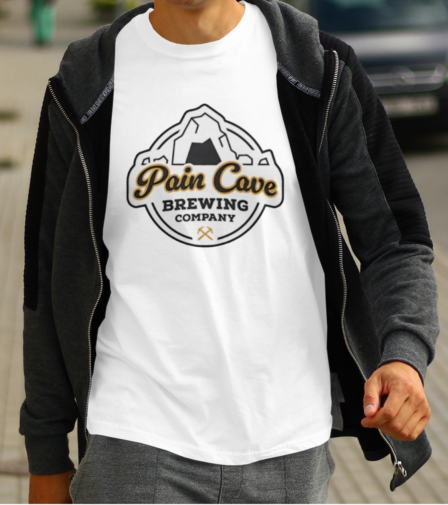 Pain Cave Brewing Company Mountain Emblem With Crossed Pickaxes T-Shirt