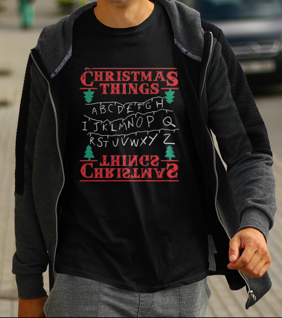 Christmas Things Merry Xmas Alphabet Lights Upside Down T-Shirt