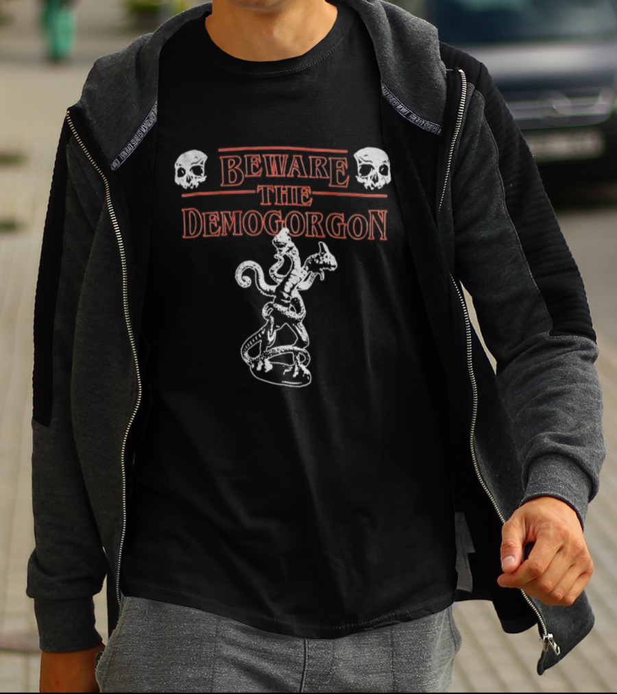 Beware The Demogorgon Stranger Things Skulls Iconic Monster Warning T-Shirt