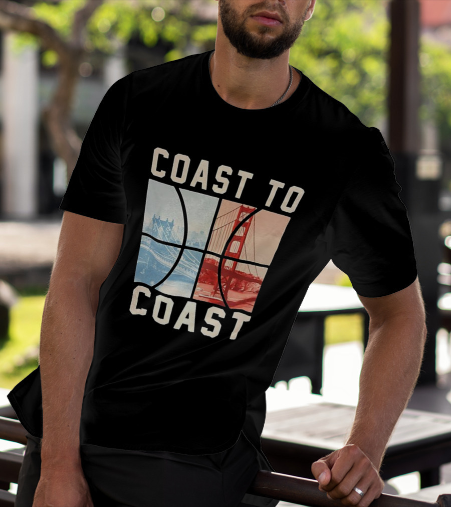 Coast To Coast Brooklyn Bridge Golden Gate Bridge Basketball T-Shirt