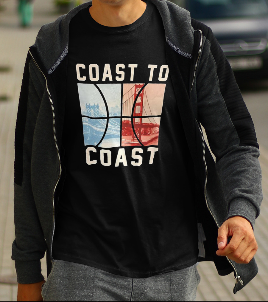 Coast To Coast Brooklyn Bridge Golden Gate Bridge Basketball T-Shirt