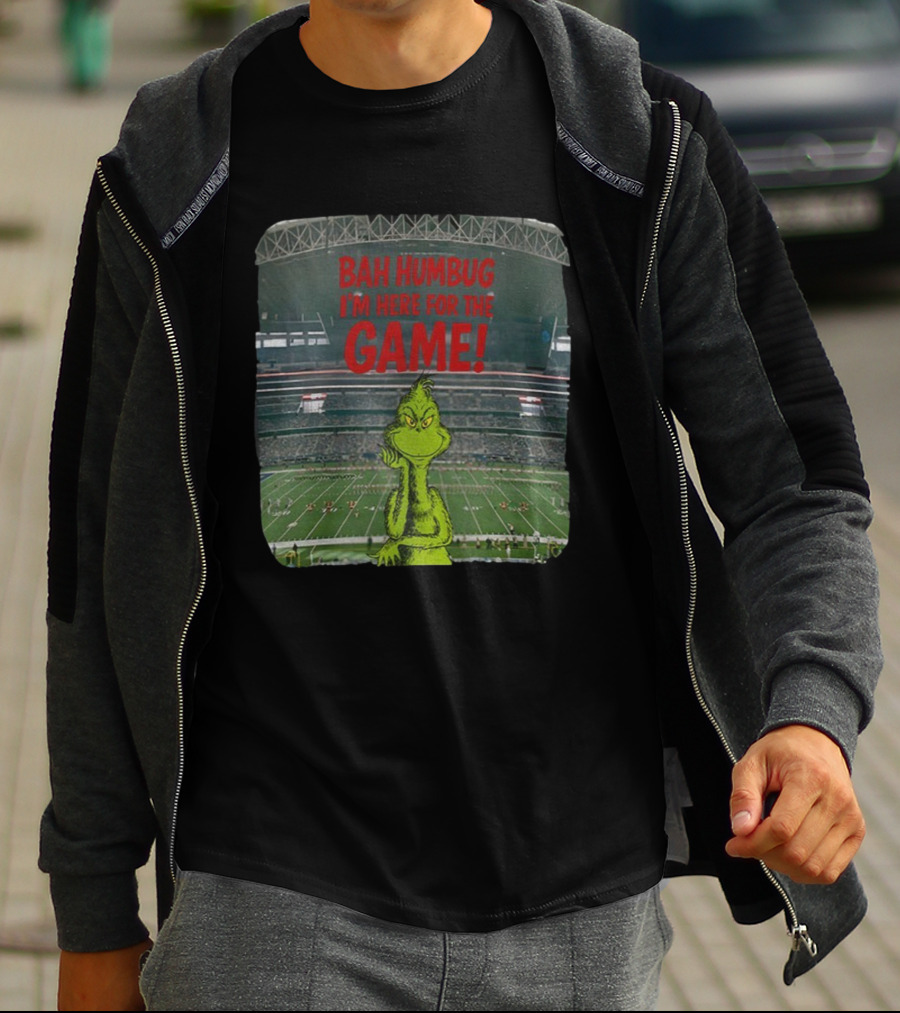 Bah Humbug I'm Here For The Game Grinch Christmas Stadium Football T-Shirt