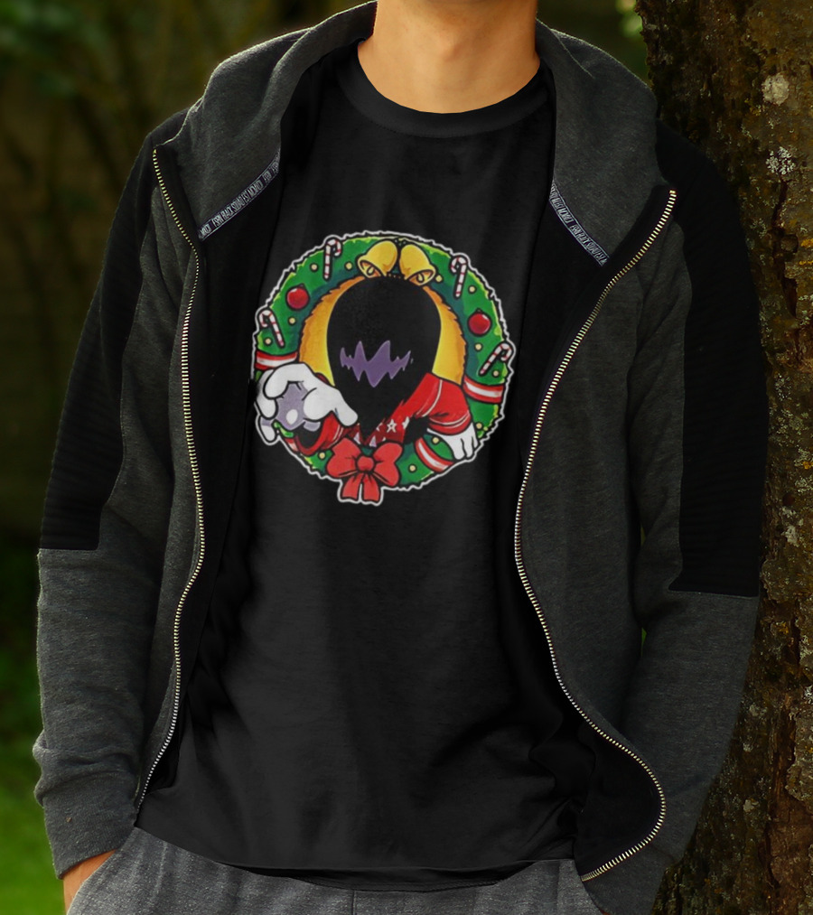 Holiday Ghoul Christmas Wreath Monster Candy Cane Festive Graphic T-Shirt