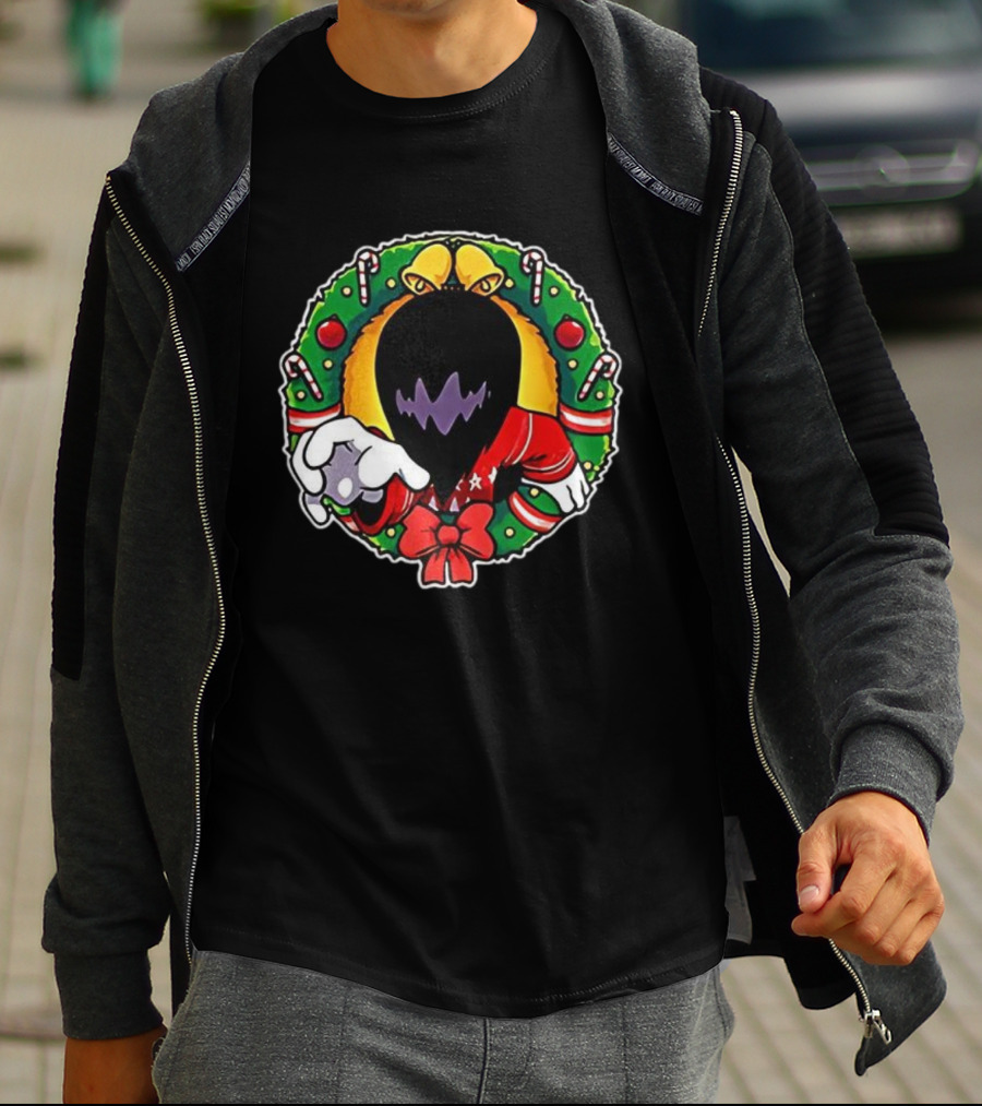 Holiday Ghoul Christmas Wreath Monster Candy Cane Festive Graphic T-Shirt