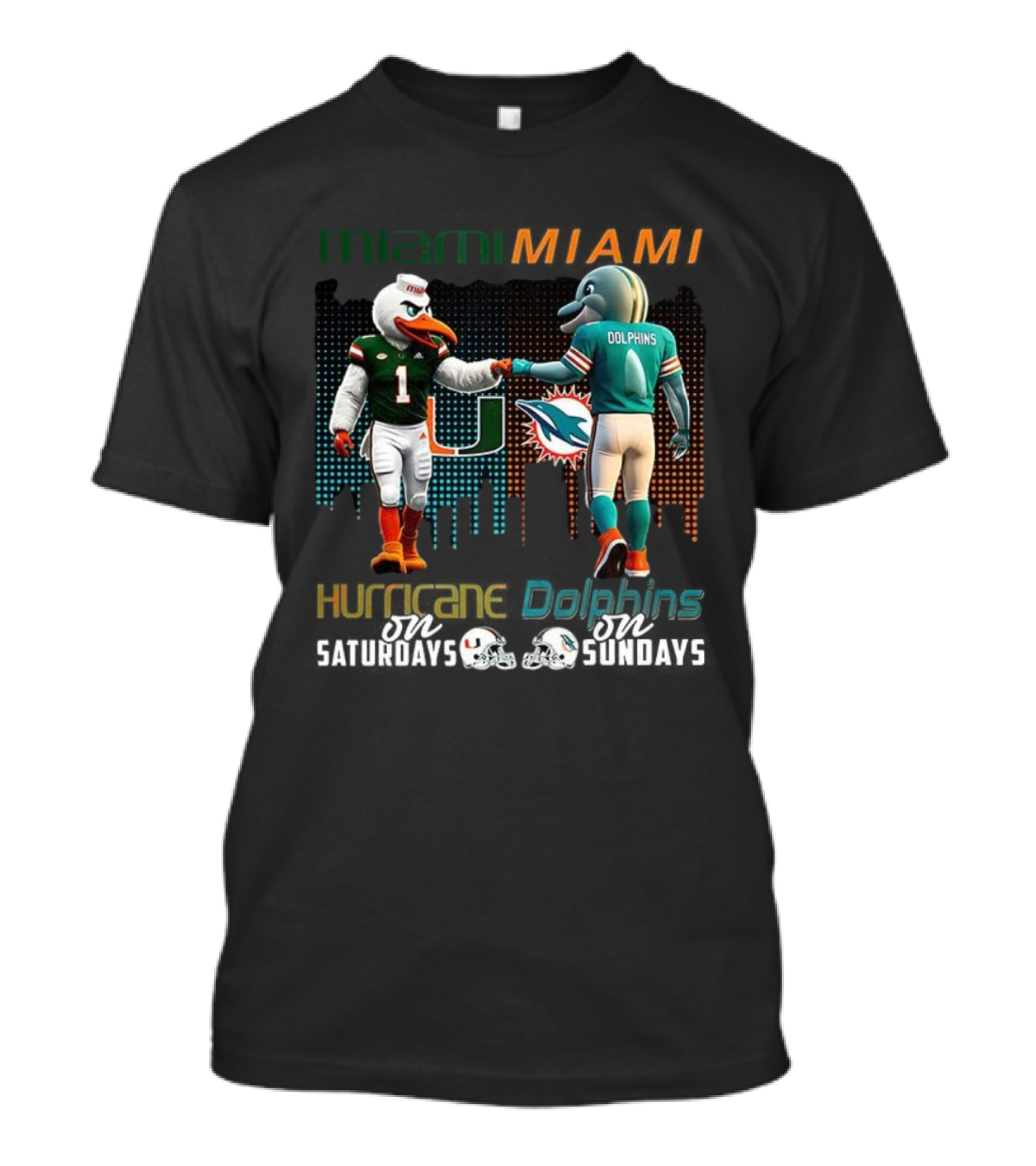 Miami Football Mascots Hurricanes Saturdays Dolphins Sundays T-Shirt