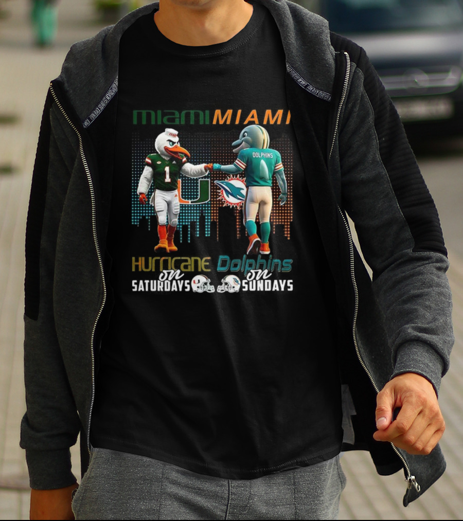 Miami Football Mascots Hurricanes Saturdays Dolphins Sundays T-Shirt