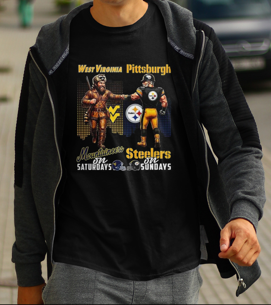 West Virginia Mountaineers And Pittsburgh Steelers Mascots Unite Saturdays And Sundays T-Shirt