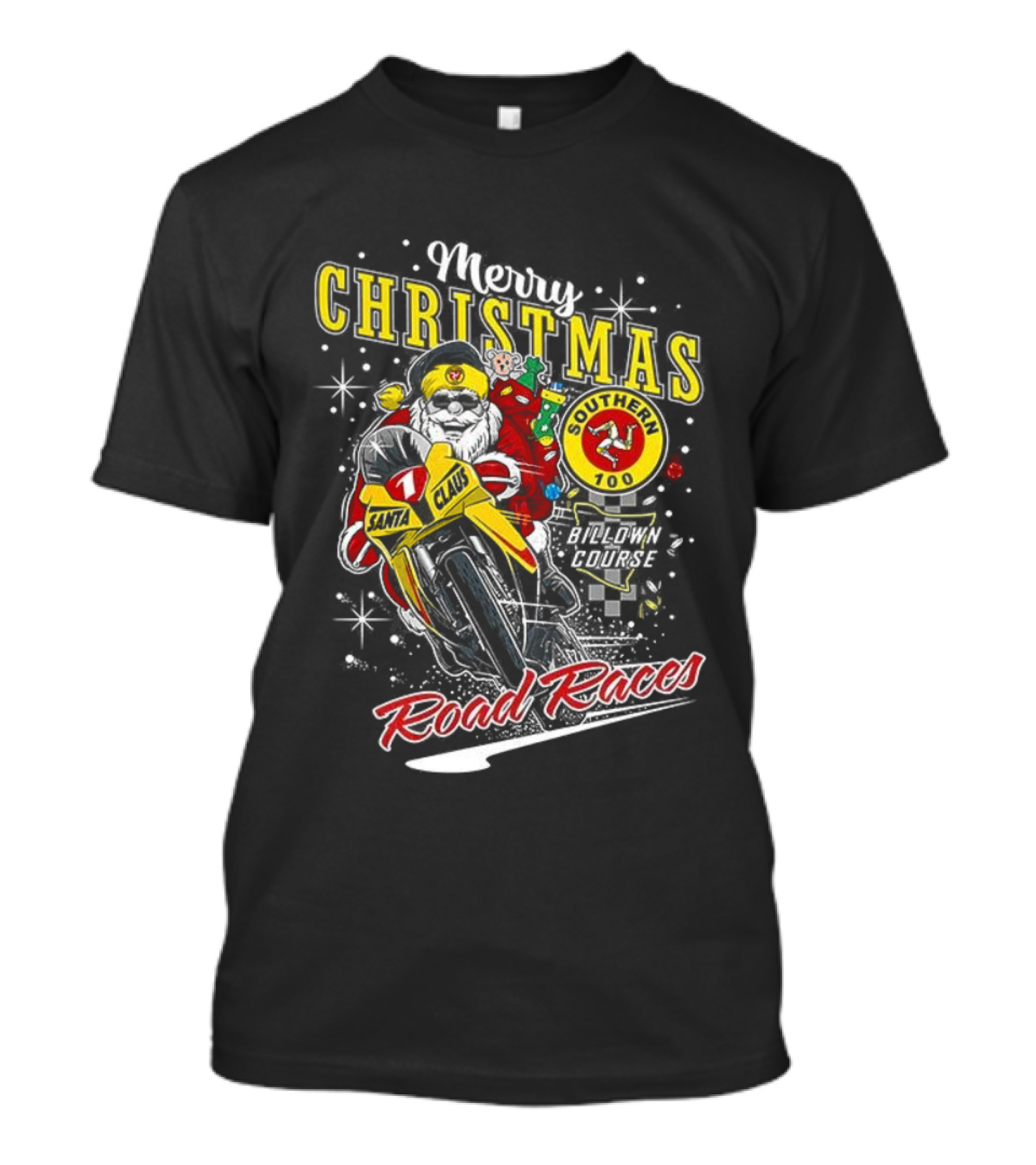 Merry Christmas Santa Claus Motorcycle Road Races Holiday T-Shirt