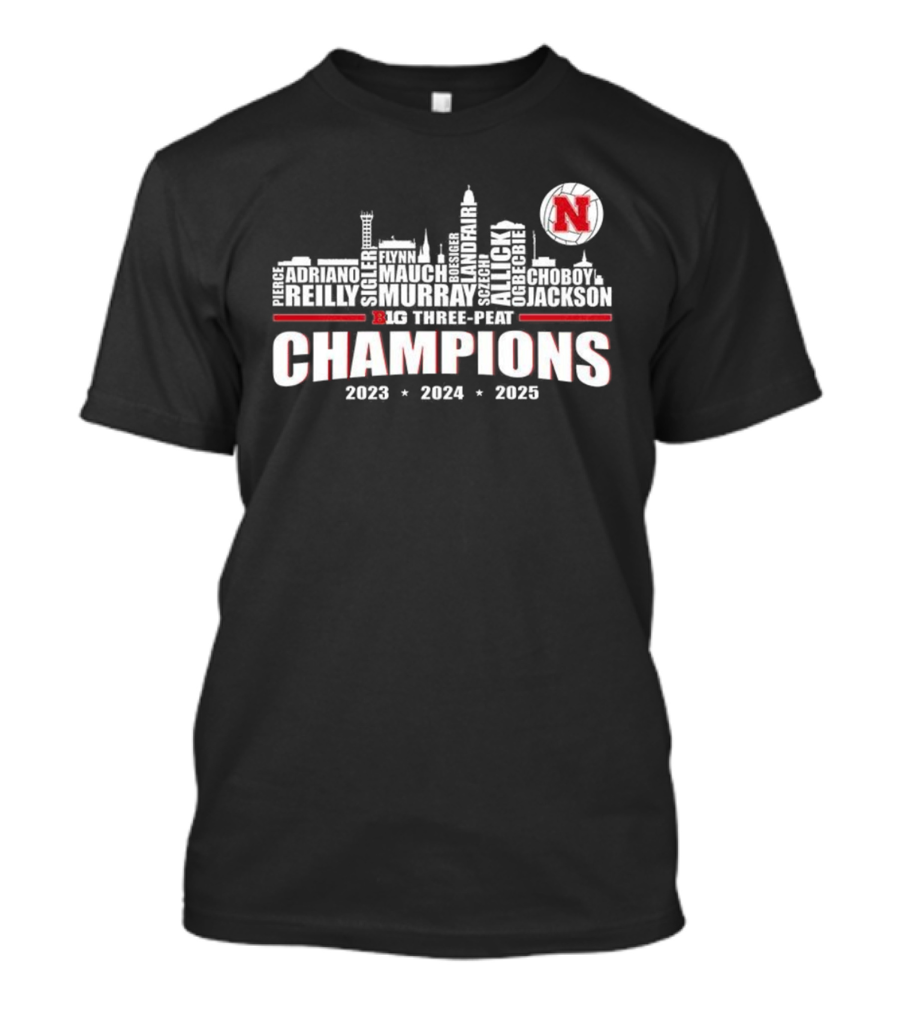 Nebraska Cornhuskers Big Three-Peat Champions 2023 2024 2025 T-Shirt