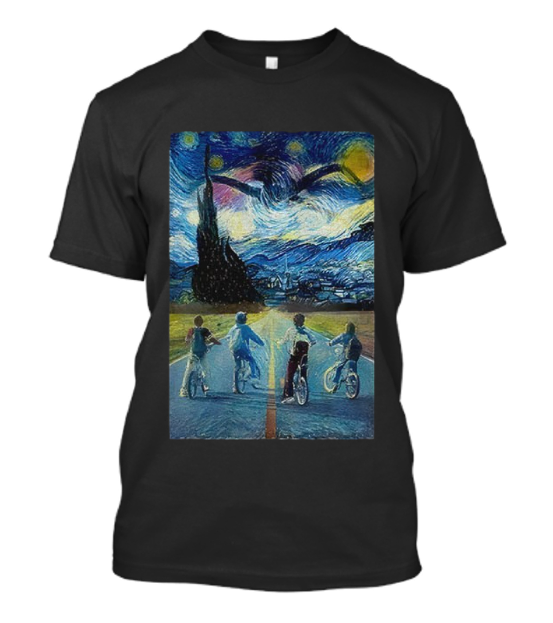 Starry Night Stranger Things Kids On Bikes Van Gogh Style T-Shirt