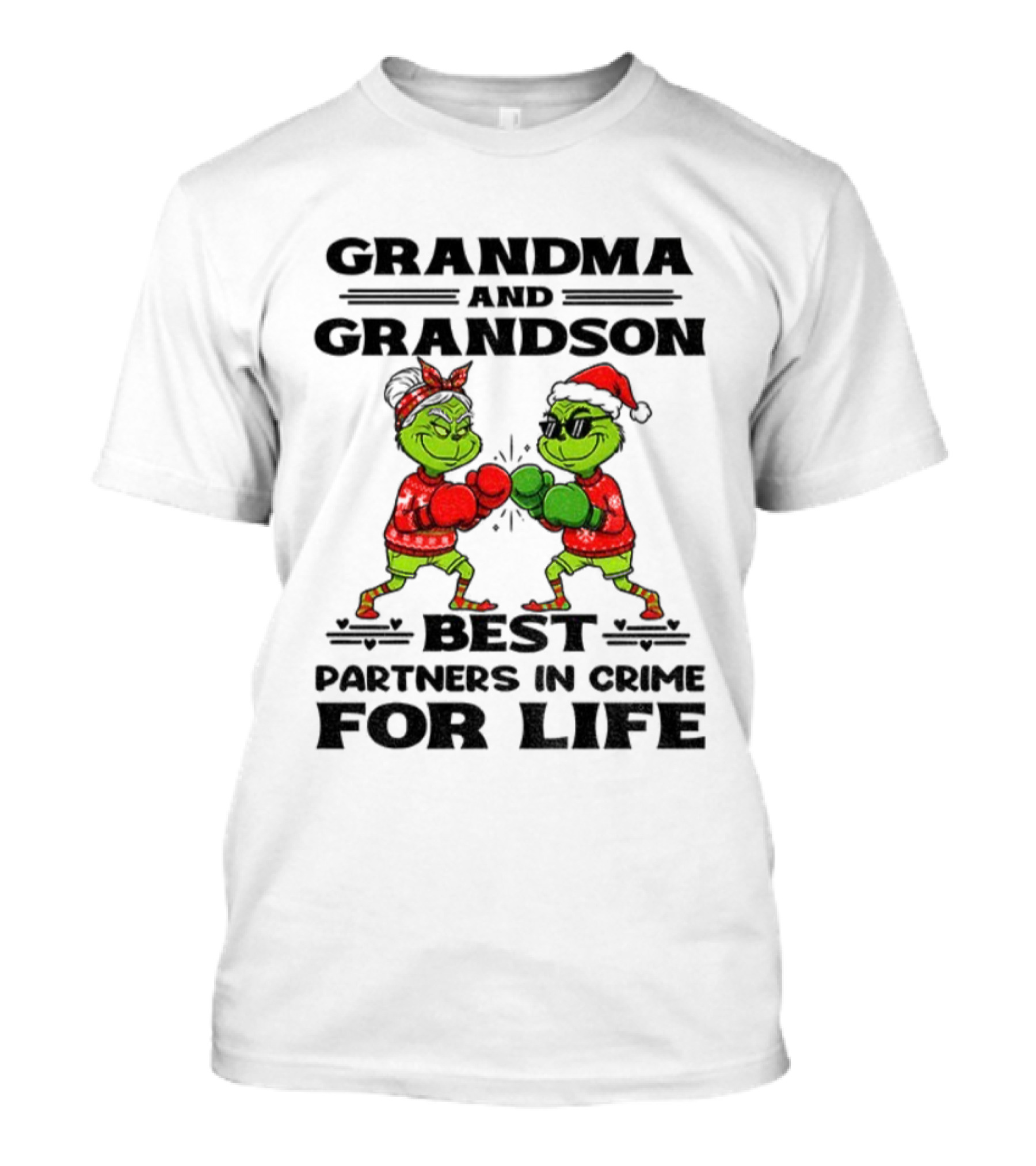 Grinch Grandma And Grandson Best Partners In Crime For Life Boxing Duo T-Shirt
