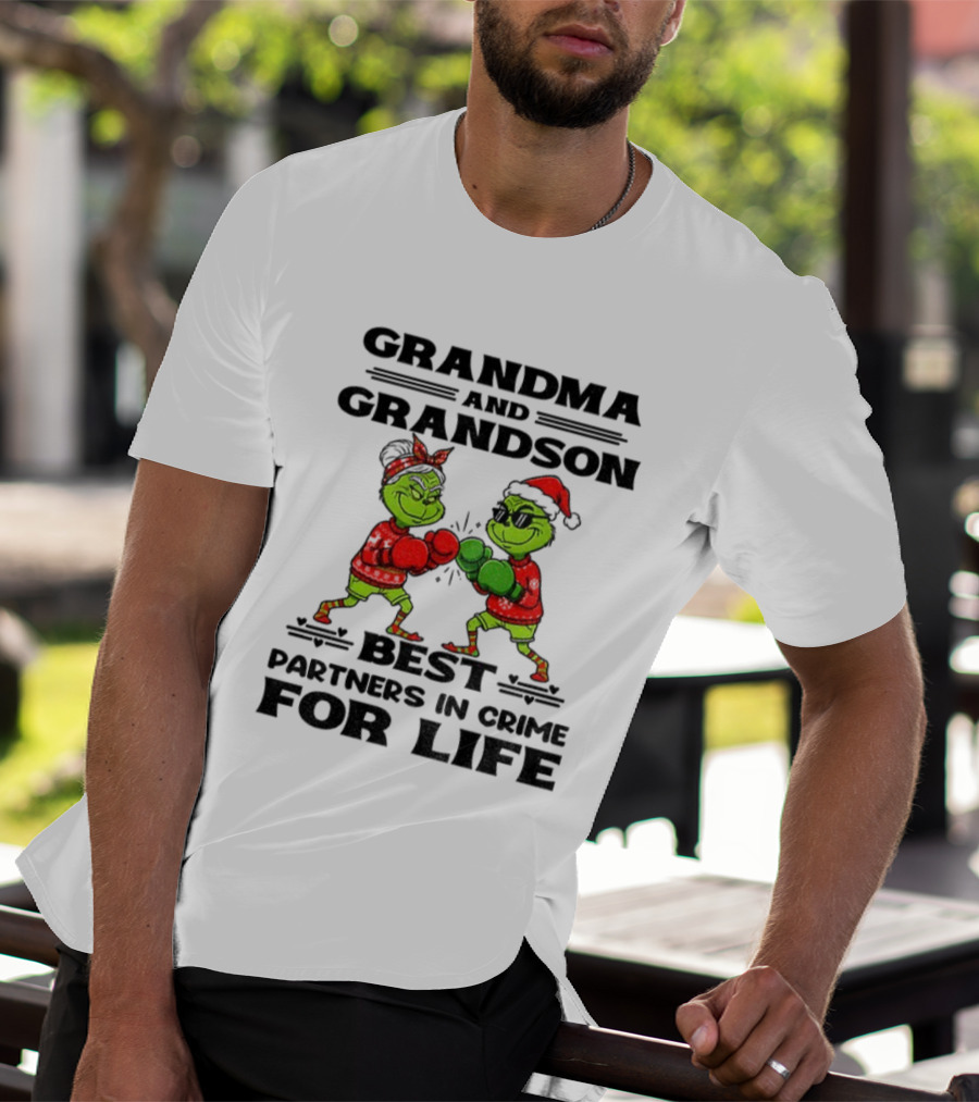 Grinch Grandma And Grandson Best Partners In Crime For Life Boxing Duo T-Shirt