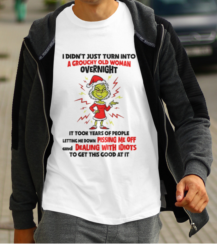 I Didn’t Just Turn Into A Grouchy Old Woman Overnight Grinch Santa Christmas Dealing With Idiots Pissing Me Off T-Shirt
