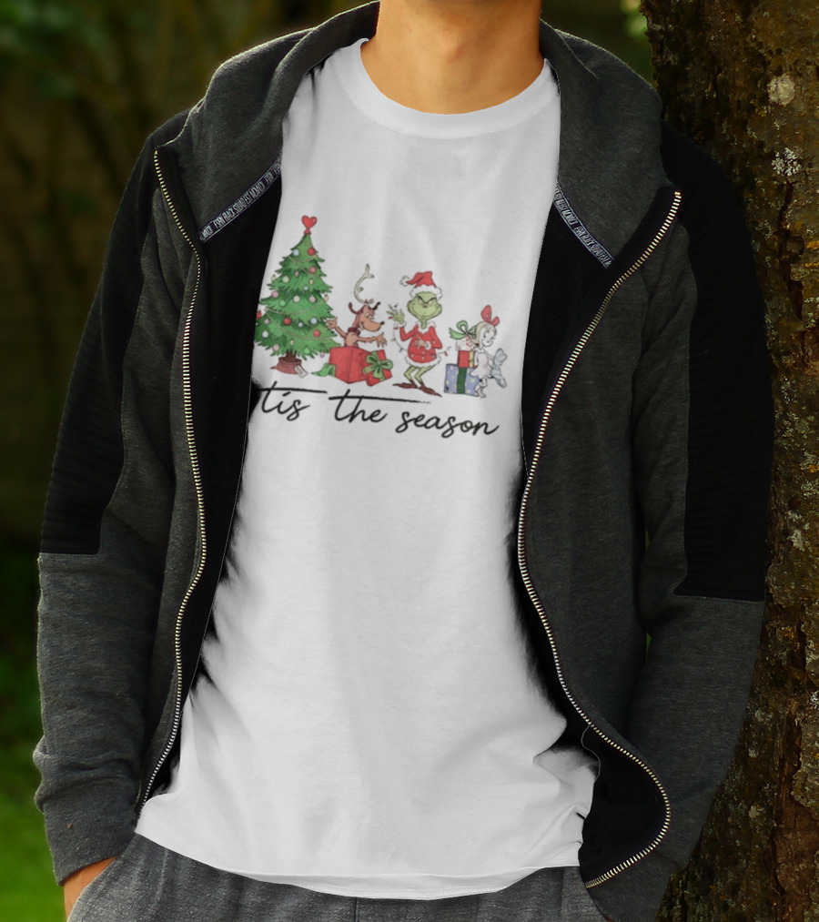 Max Grinch Cindy Lou Who Reindeer Santa Hat Tis The Season Merry Christmas Tree T-Shirt