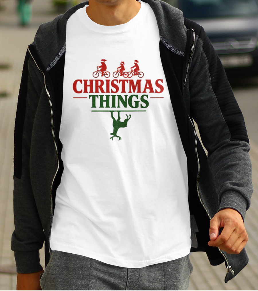 Christmas Things Stranger Things Bicycle Reindeer Upside Down 2025 T-Shirt