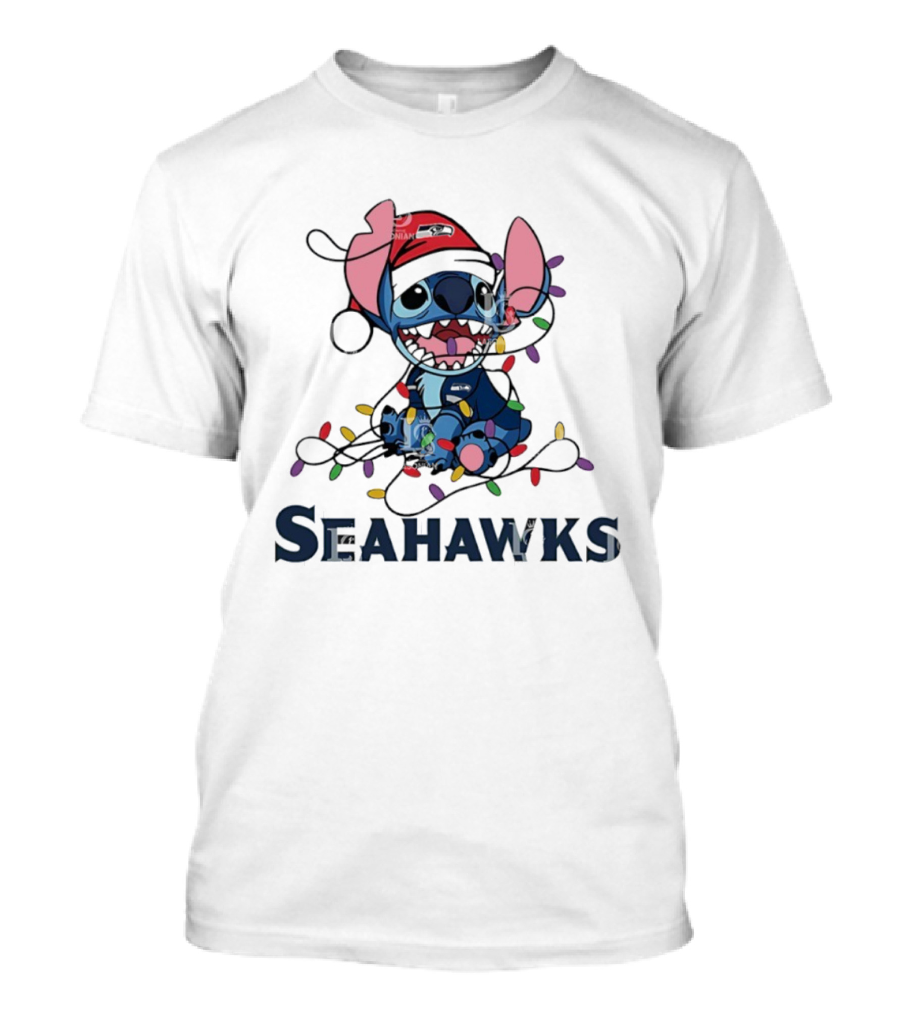 Seattle Seahawks Stitch Christmas Lights T-Shirt