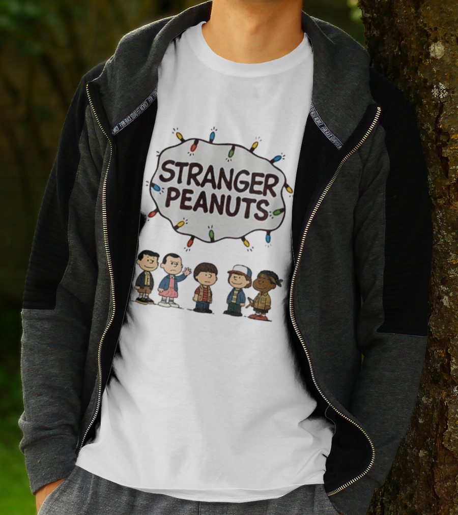 Stranger Peanuts Characters Christmas Lights Mashup T-Shirt