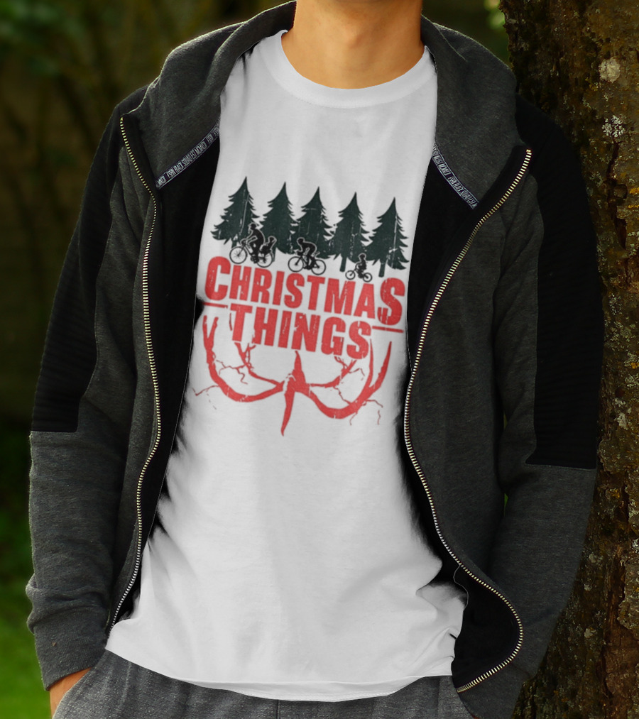 Stranger Things Christmas Things Tree Merry Christmas Scene T-Shirt