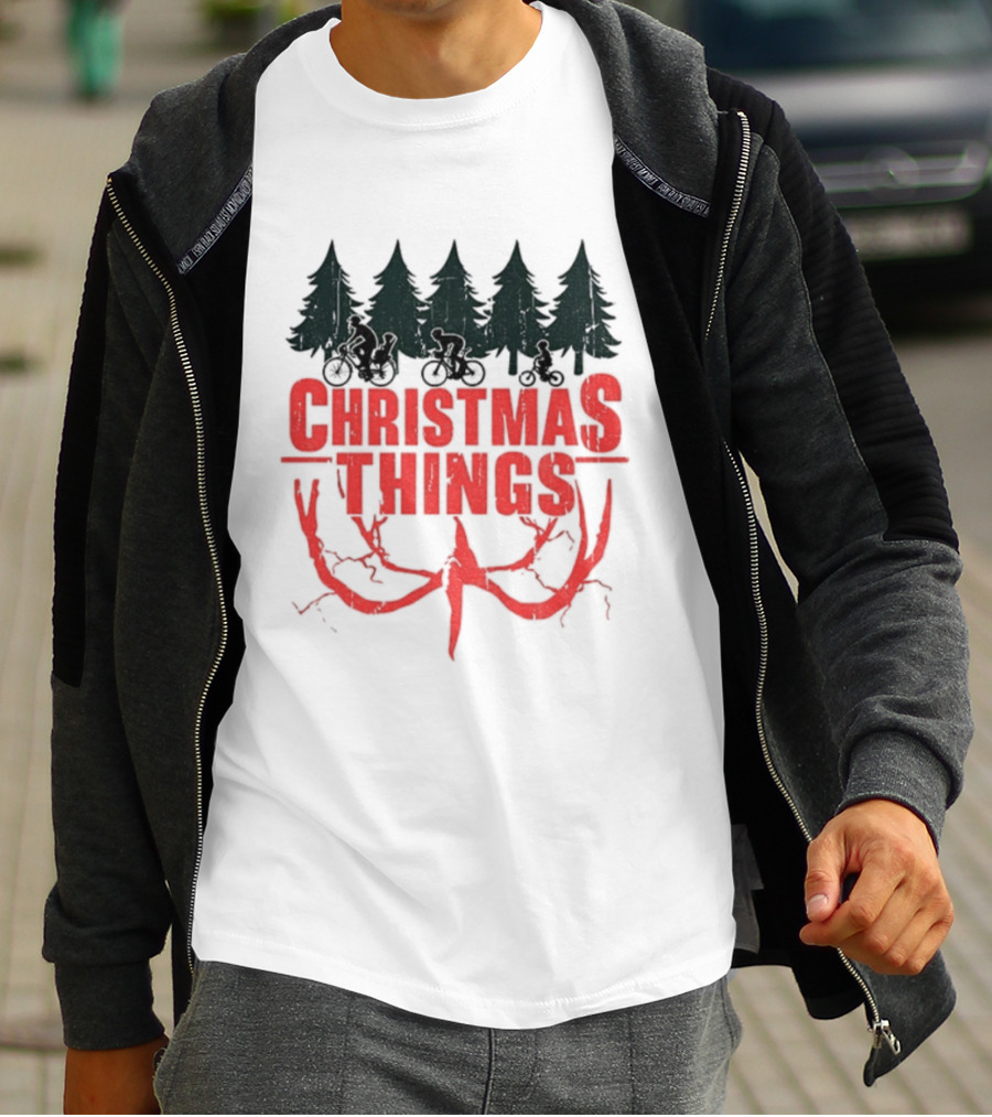 Stranger Things Christmas Things Tree Merry Christmas Scene T-Shirt