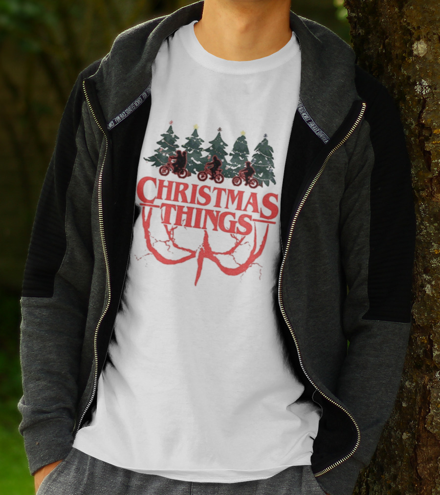 Stranger Things Christmas Christmas Things Merry Christmas Trees And Bicycles T-Shirt