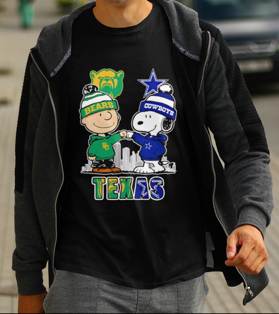 Charlie Brown And Snoopy Texas Baylor Bears Dallas Cowboys Collaboration T-Shirt