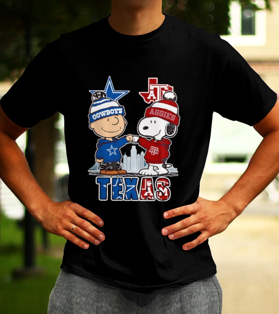 Charlie Brown Snoopy Cowboys Aggies Texas Peanuts Fan Apparel T-Shirt