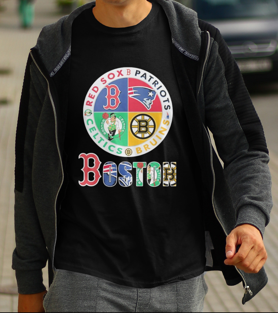 Boston Red Sox Patriots Celtics Bruins Team Emblems T-Shirt