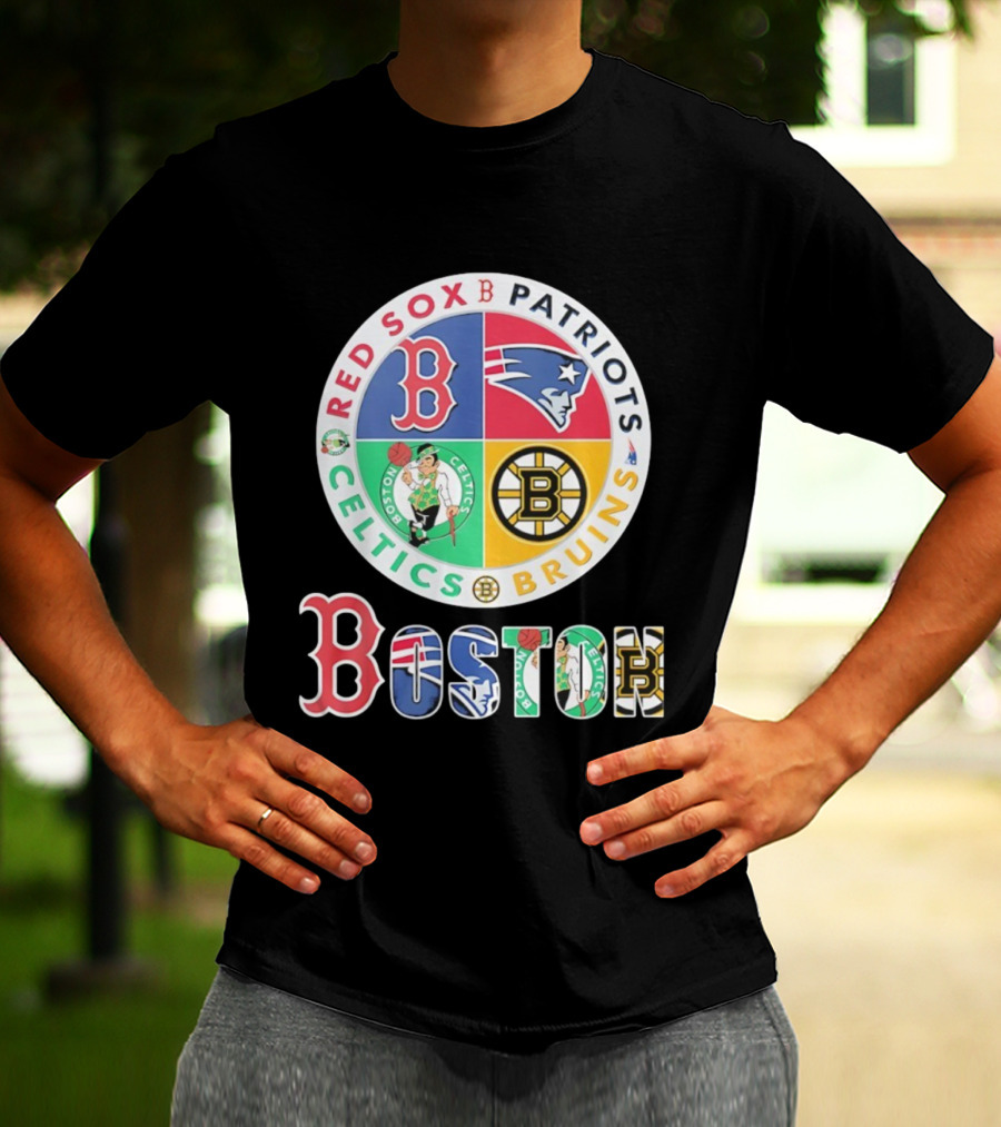 Boston Red Sox Patriots Celtics Bruins Team Emblems T-Shirt