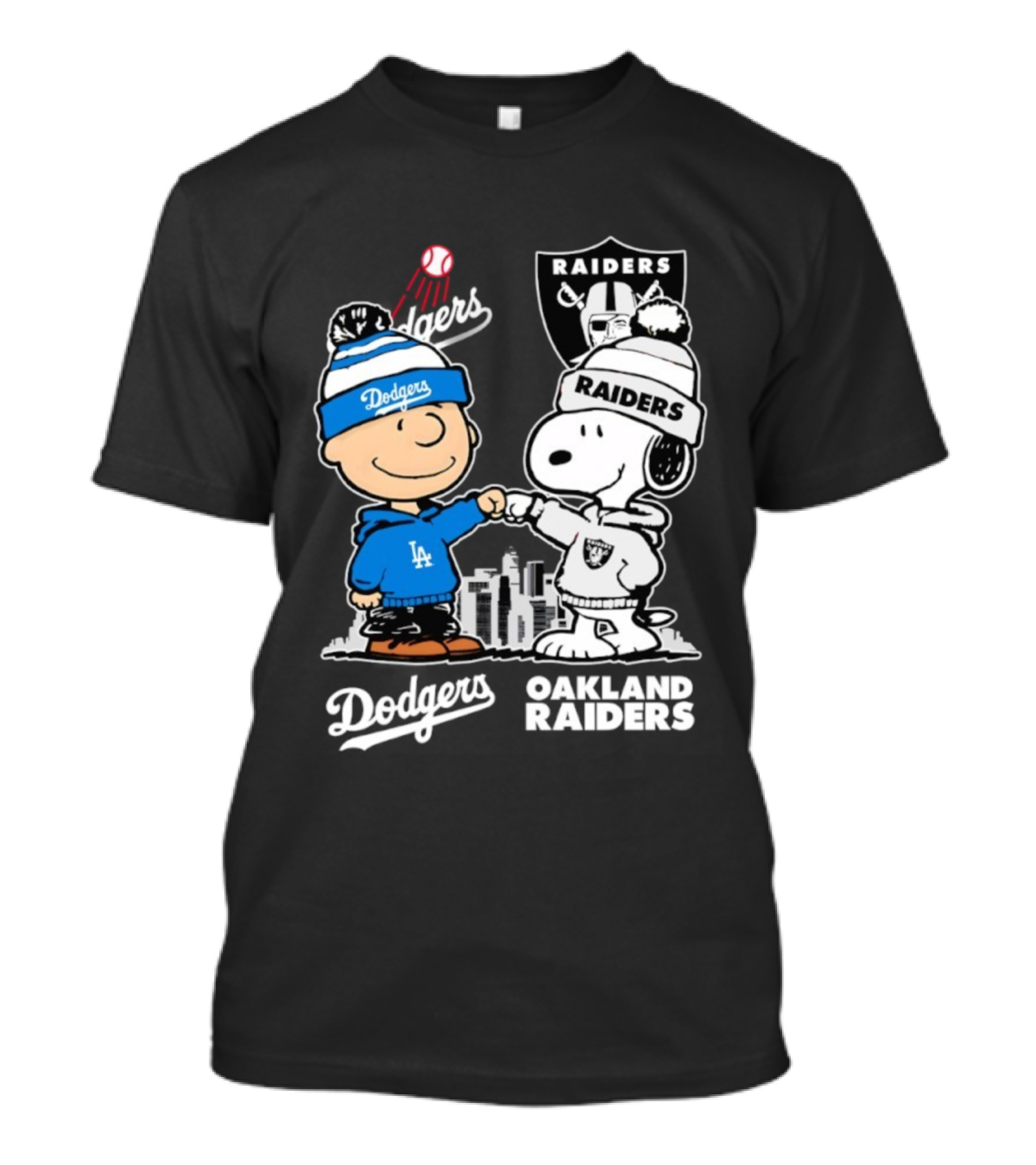 Charlie Brown Snoopy Dodgers Raiders Los Angeles Oakland Apparel T-Shirt