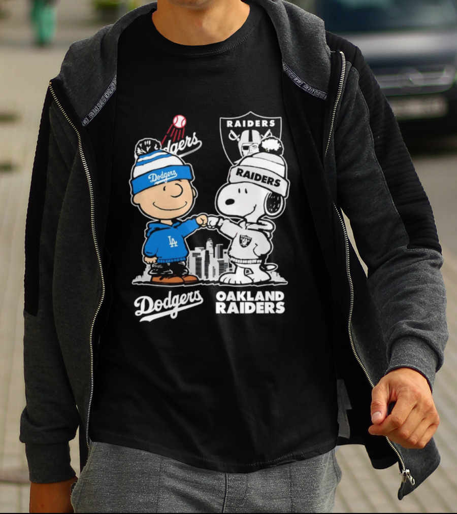 Charlie Brown Snoopy Dodgers Raiders Los Angeles Oakland Apparel T-Shirt