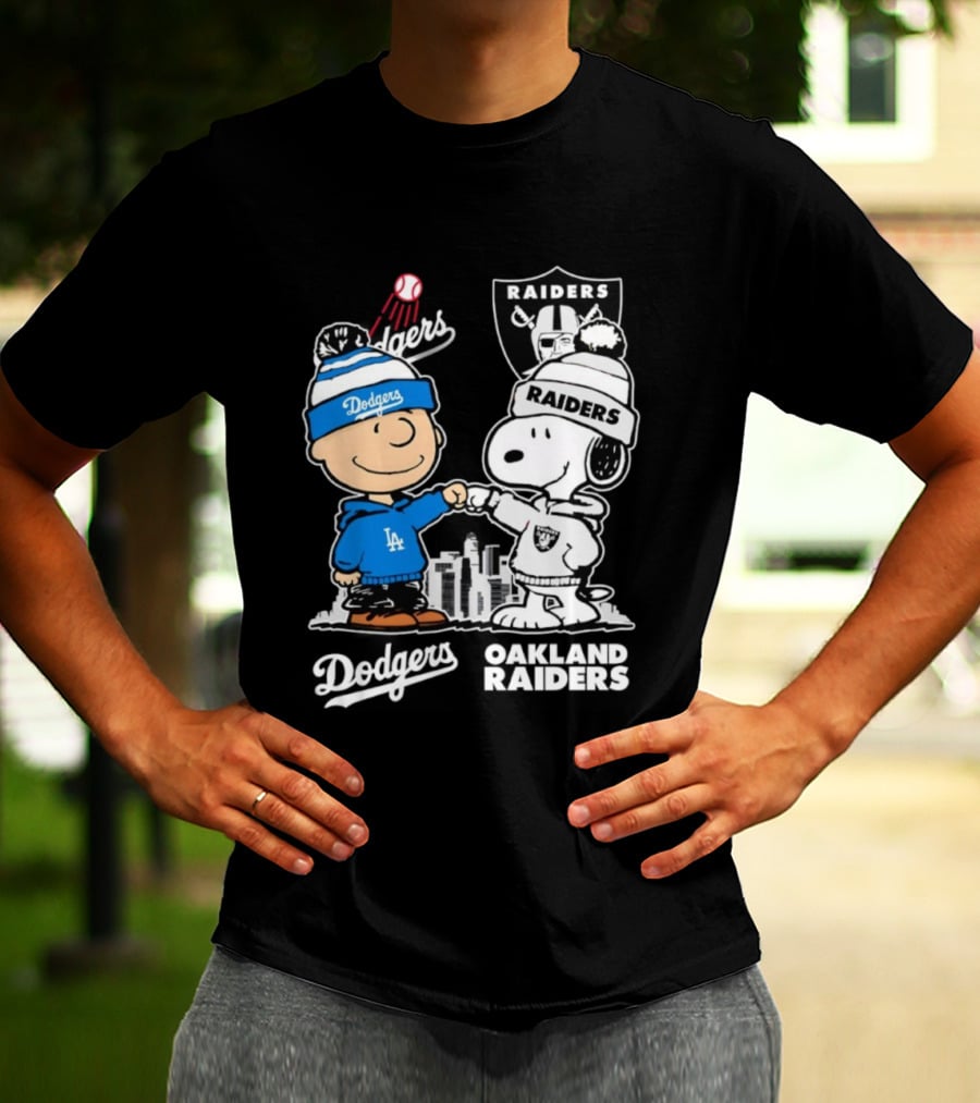 Charlie Brown Snoopy Dodgers Raiders Los Angeles Oakland Apparel T-Shirt