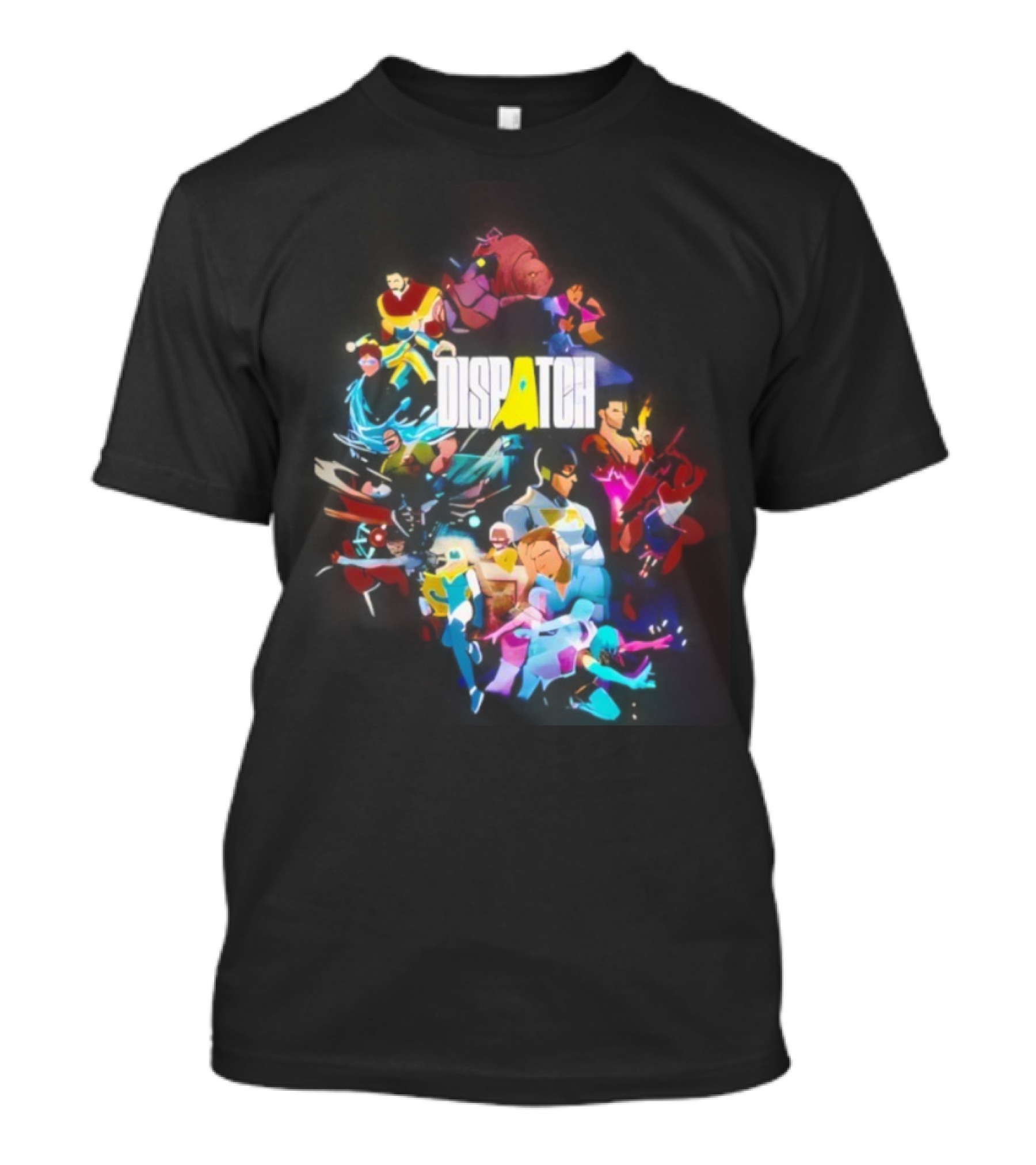 Dispatch Neon Heroes Video Game Characters Vibrant Ensemble T-Shirt