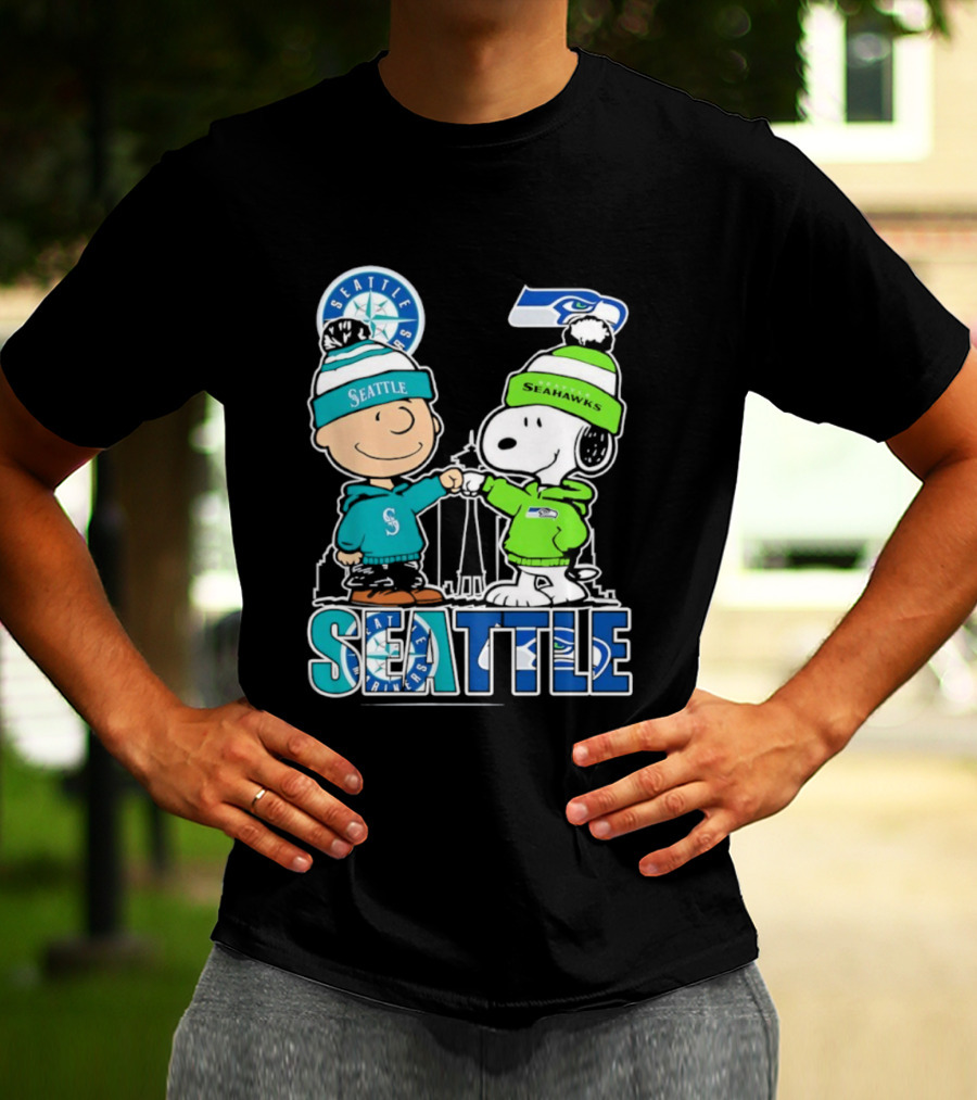 Charlie Brown Snoopy Seattle Seahawks Mariners Fist Bump T-Shirt