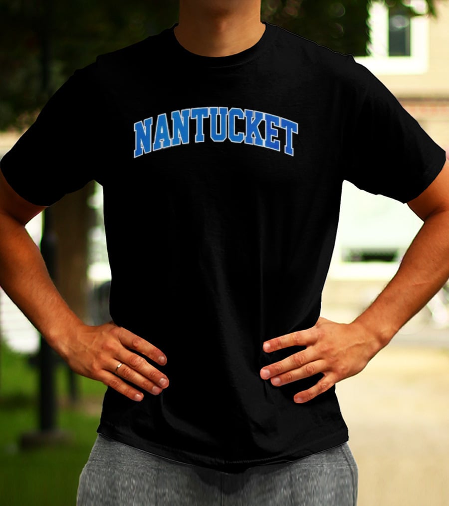 Nantucket Arch Bold Blue Text T-Shirt