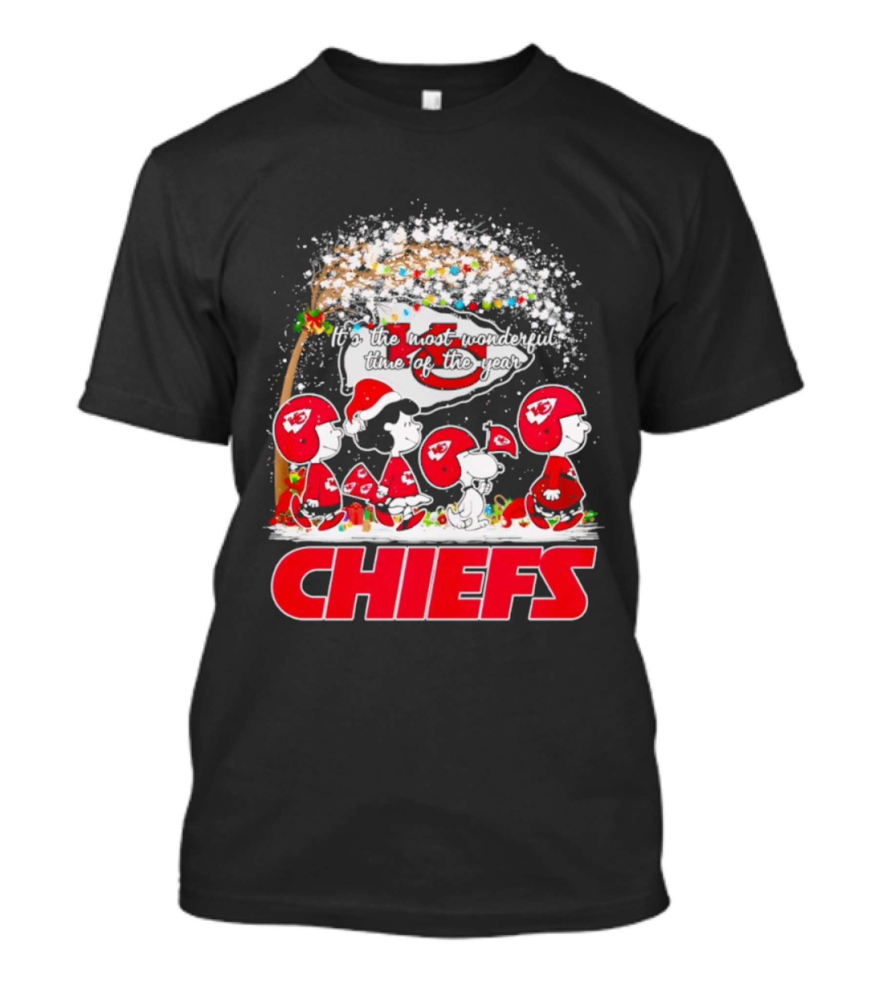 Peanuts Kansas City Chiefs Christmas Tree Wonderful Time Of The Year T-Shirt