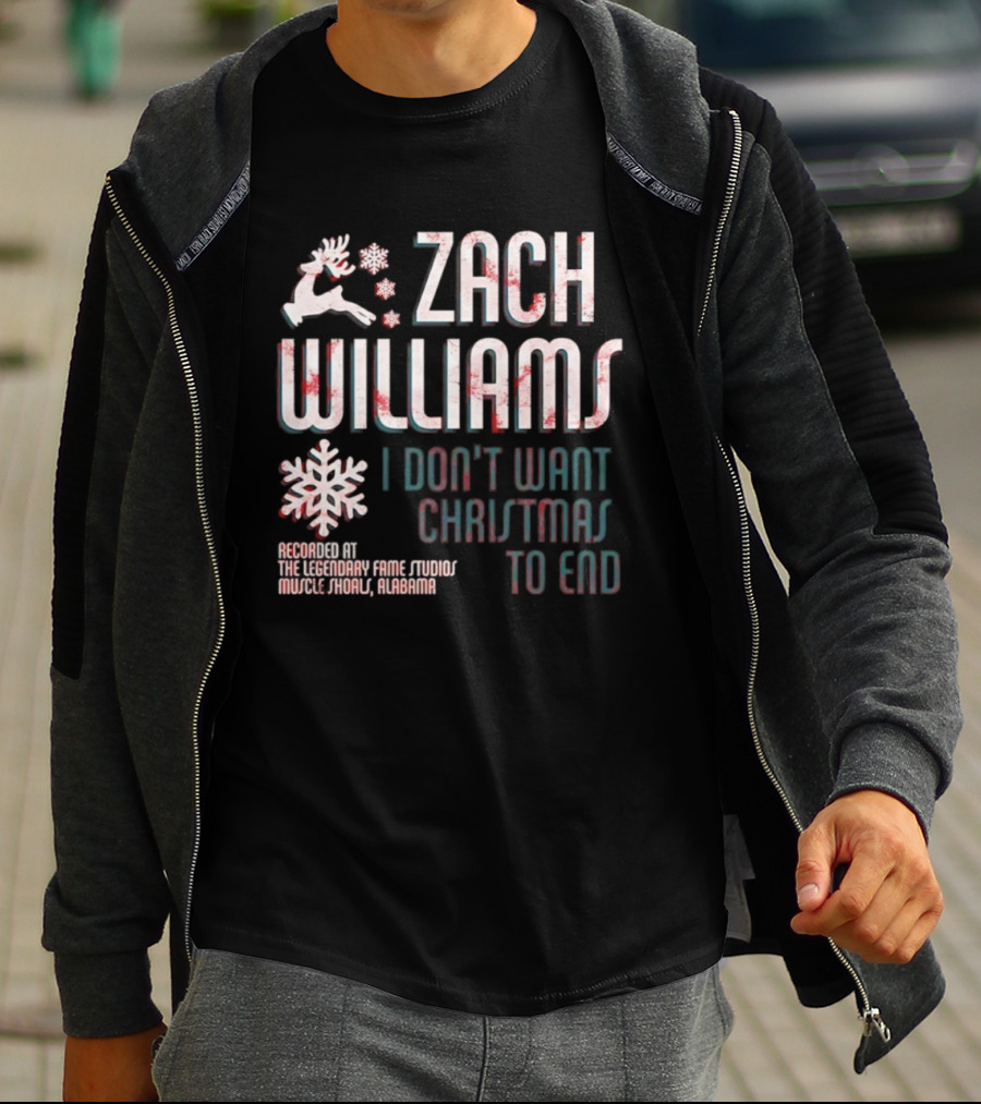 Zach Williams I Don't Want Christmas To End Recording Legendary Fame Studios Muscle Shoals Alabama Reindeer Snowflake T-Shirt