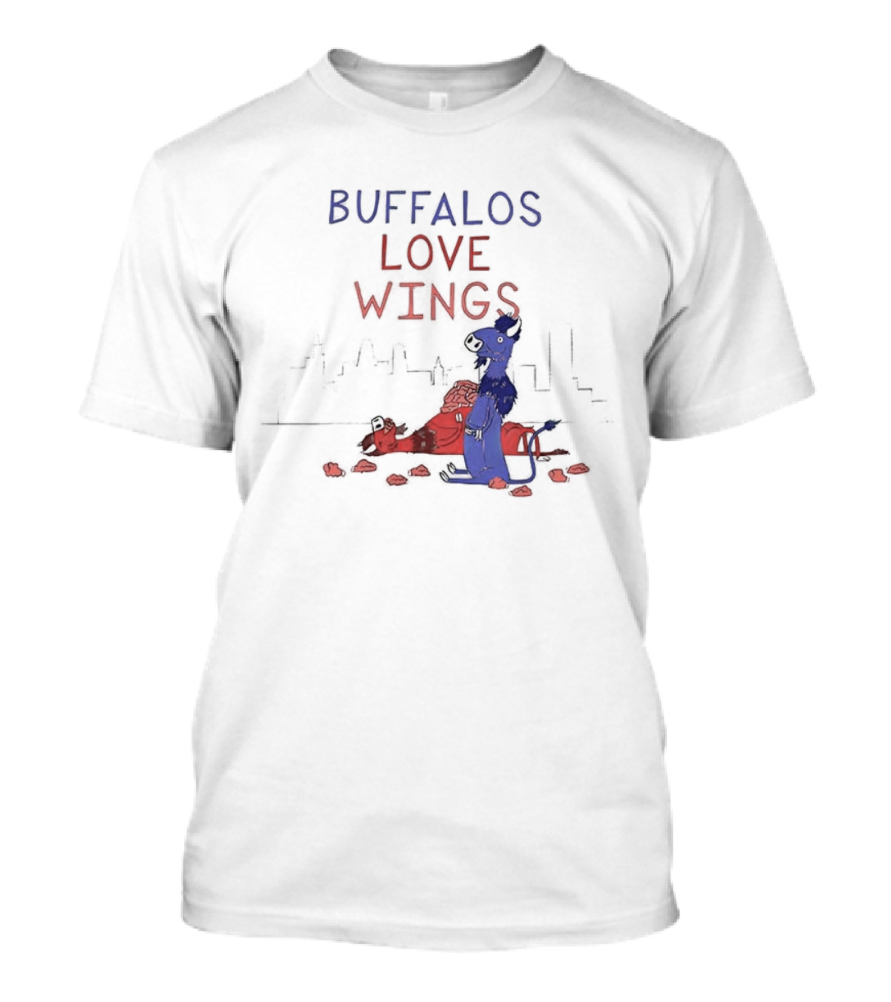 Buffalos Love Wings Cartoon Character Eating Chicken Wing Pile T-Shirt