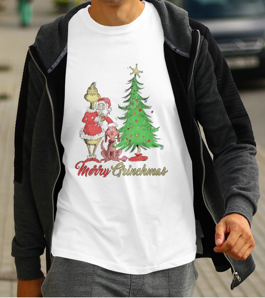 Merry Grinchmas Grinch Cindy Lou Who Max The Dog Christmas Tree T-Shirt