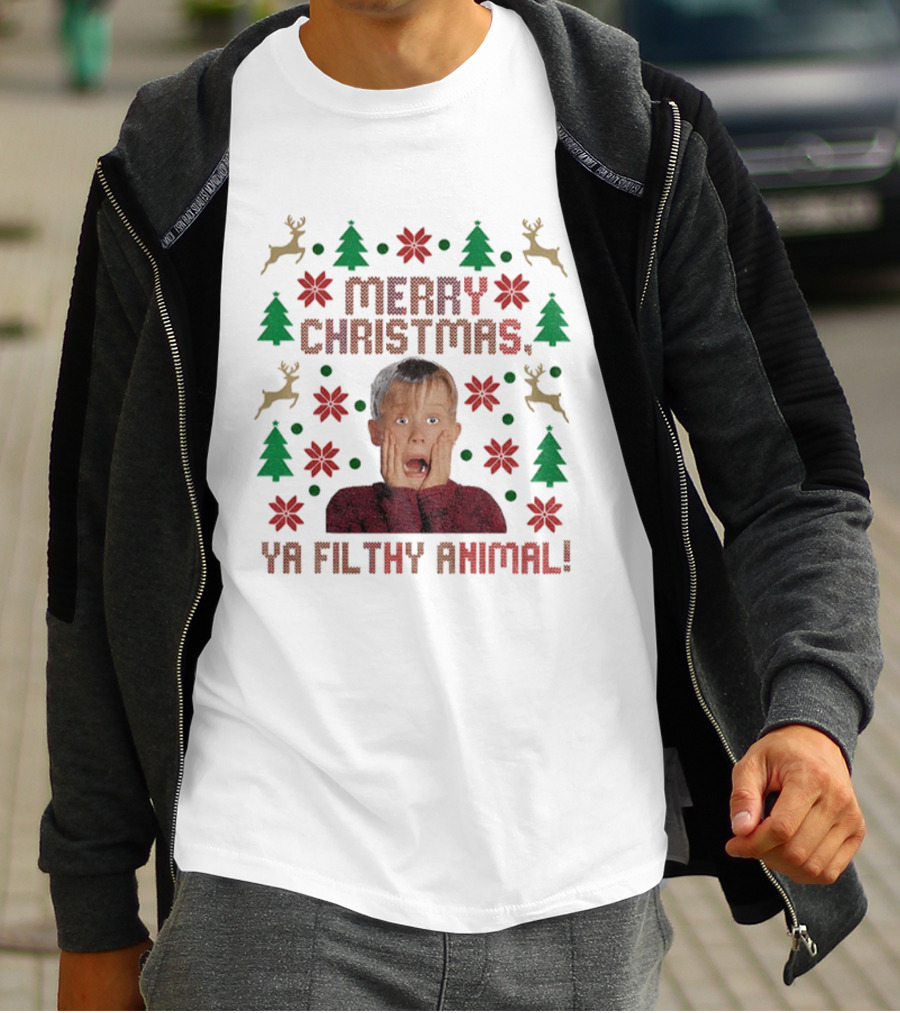 Merry Christmas Ya Filthy Animal Kevin Home Alone Reindeer Festive Holiday Sweater T-Shirt