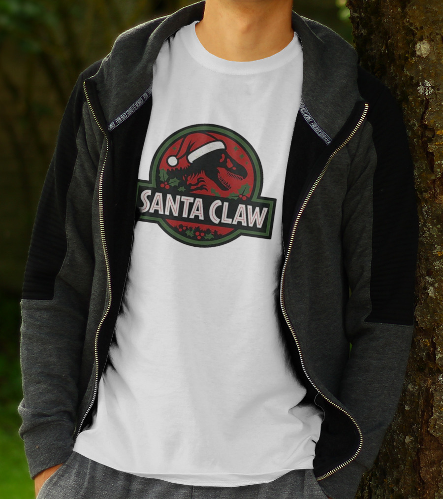 Santa Claw Christmas Dinosaur Jurassic Park Santa Hat Holiday T-Shirt