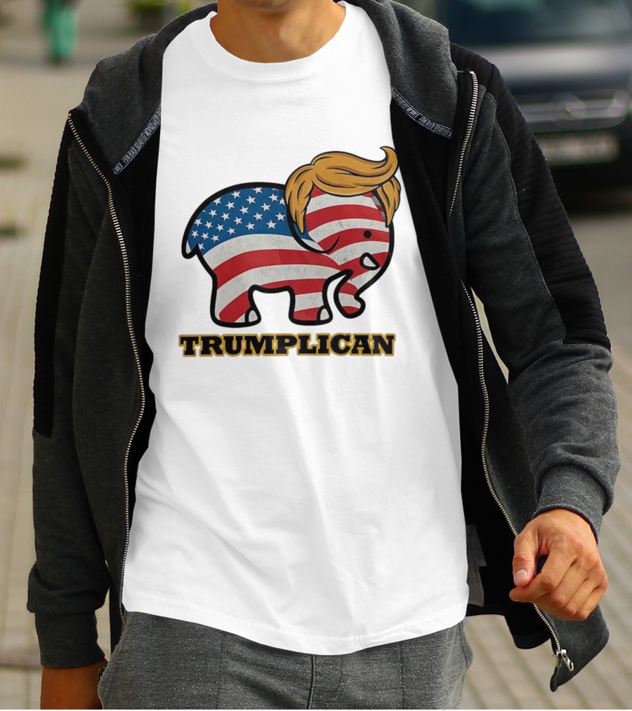 TRUMPLICAN American Flag Elephant With Hair Caricature T-Shirt
