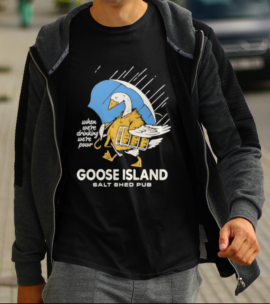 Goose Island Salt Shed Pub Goose With Pie And Umbrella T-Shirt