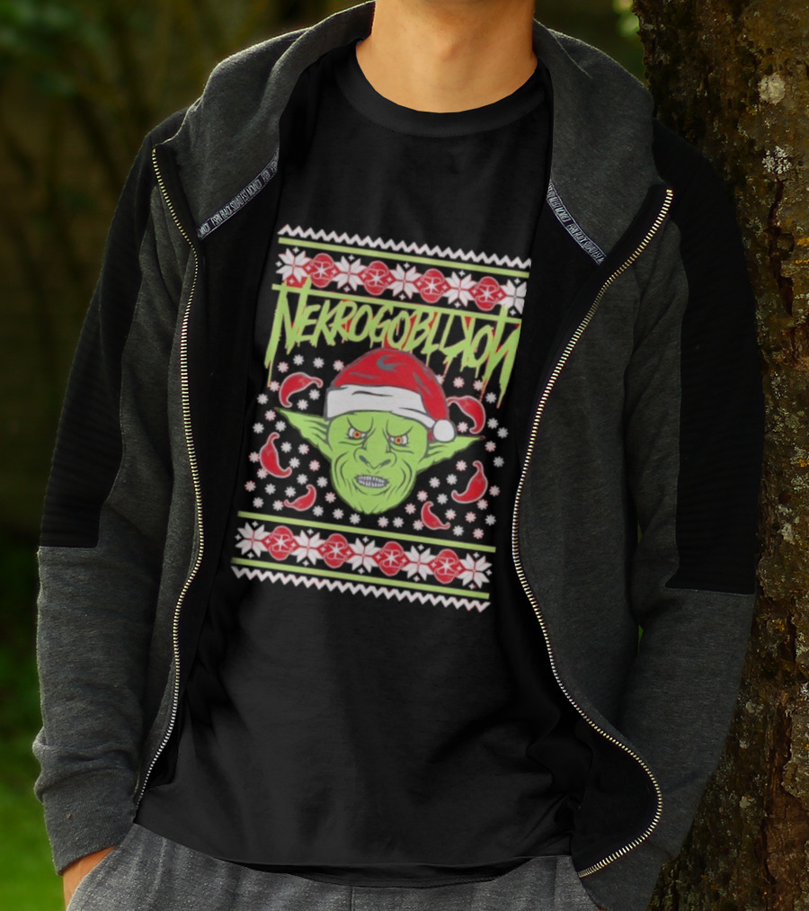 Grinch Nekrogoblikon Santa Hat Ugly Christmas Alien Goblin T-Shirt