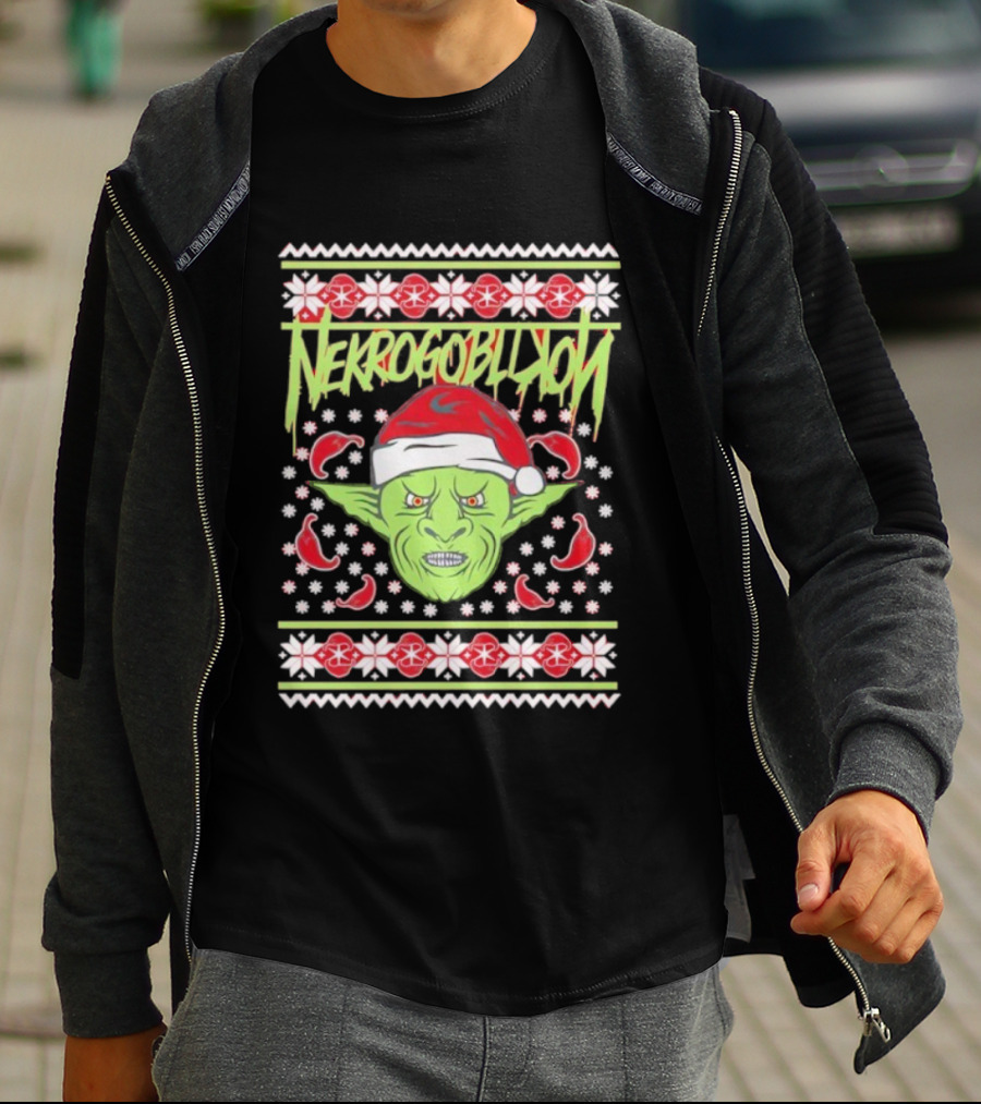 Grinch Nekrogoblikon Santa Hat Ugly Christmas Alien Goblin T-Shirt