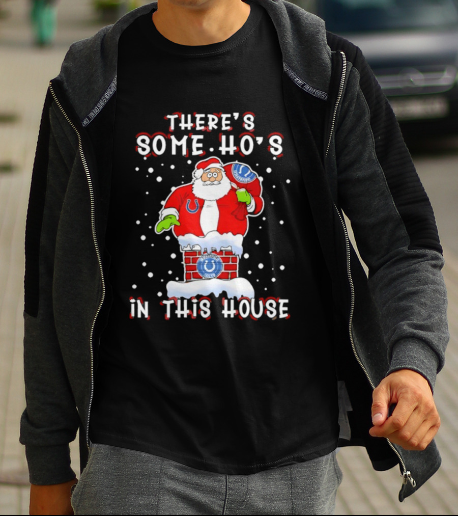 Indianapolis Colts Christmas There's Some Ho's Santa Chimney T-Shirt