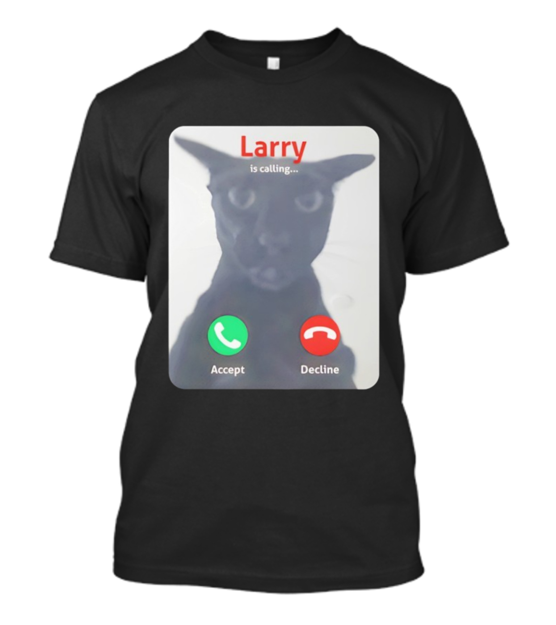 Larry Is Calling Accept Decline Black Cat Face Meme T-Shirt