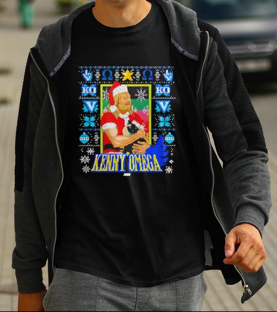 Kenny Omega Purrfect Holiday Ugly Christmas Santa Kitty KO V T-Shirt