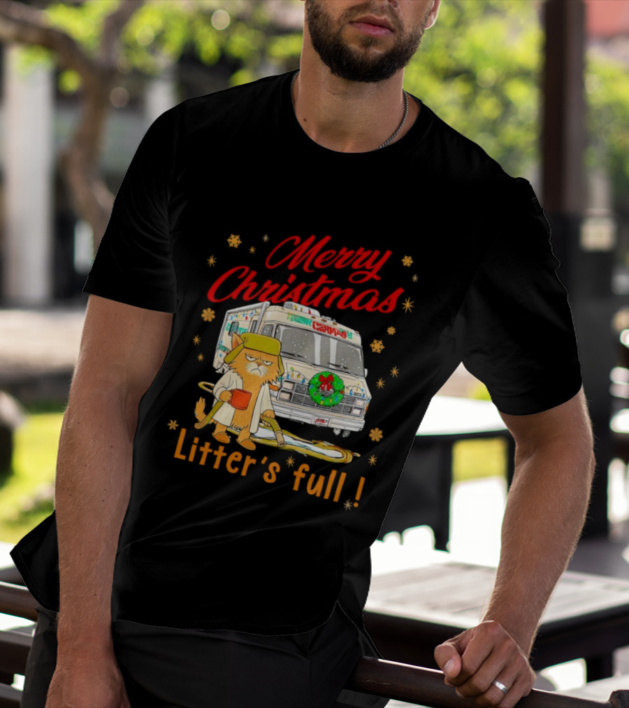 Merry Christmas Litter’s Full Funny Cat RV Holiday Humor T-Shirt