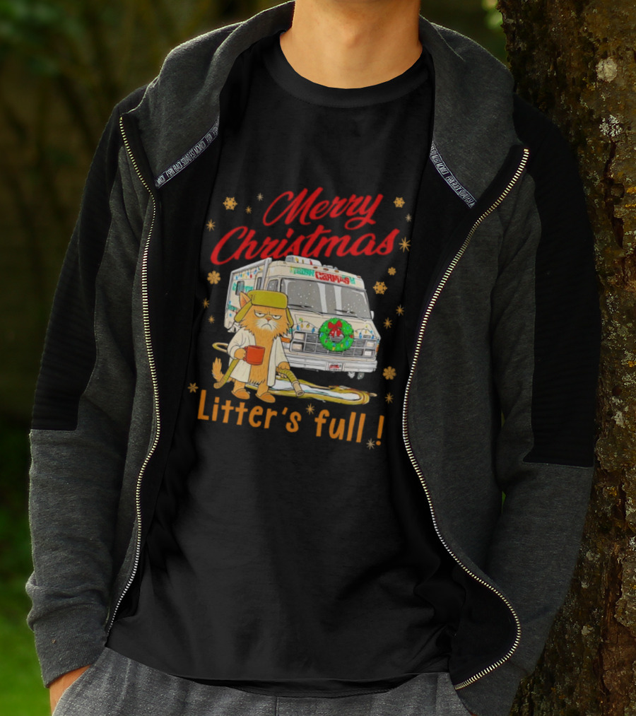Merry Christmas Litter’s Full Funny Cat RV Holiday Humor T-Shirt
